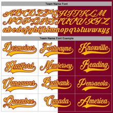 Load image into Gallery viewer, Custom Maroon Gold-White Split Fashion Hockey Lace Neck Jersey
