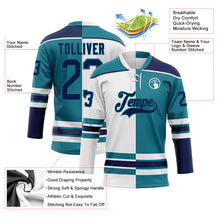 Load image into Gallery viewer, Custom Teal Navy-White Split Fashion Hockey Lace Neck Jersey
