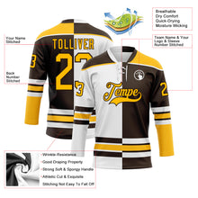 Load image into Gallery viewer, Custom Brown Gold-White Split Fashion Hockey Lace Neck Jersey
