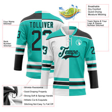 Load image into Gallery viewer, Custom Aqua Black-White Split Fashion Hockey Lace Neck Jersey
