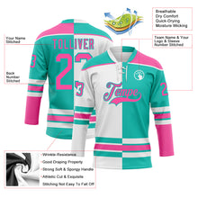Load image into Gallery viewer, Custom Aqua Pink-White Split Fashion Hockey Lace Neck Jersey
