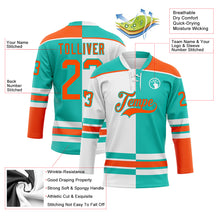 Load image into Gallery viewer, Custom Aqua Orange-White Split Fashion Hockey Lace Neck Jersey
