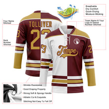 Load image into Gallery viewer, Custom Burgundy Old Gold-White Split Fashion Hockey Lace Neck Jersey
