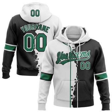 Custom Black Kelly Green-White Split Ripped Pattern Baseball Pullover Sweatshirt Hoodie