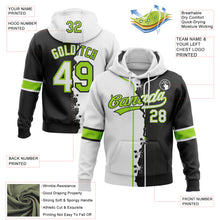 Load image into Gallery viewer, Custom Black White-Neon Green Split Ripped Pattern Baseball Pullover Sweatshirt Hoodie
