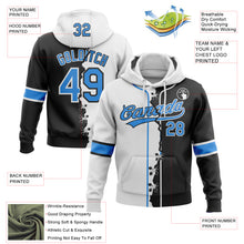 Load image into Gallery viewer, Custom Black Powder Blue-White Split Ripped Pattern Baseball Pullover Sweatshirt Hoodie
