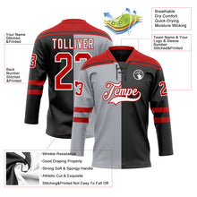 Load image into Gallery viewer, Custom Black Red Gray-White Split Fashion Hockey Lace Neck Jersey
