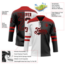 Load image into Gallery viewer, Custom Black Red-White Split Fashion Hockey Lace Neck Jersey
