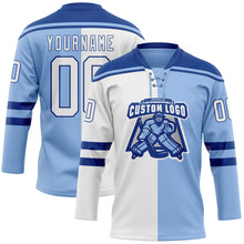 Load image into Gallery viewer, Custom Light Blue White-Royal Split Fashion Hockey Lace Neck Jersey
