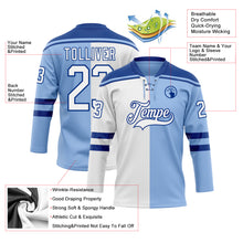 Load image into Gallery viewer, Custom Light Blue White-Royal Split Fashion Hockey Lace Neck Jersey

