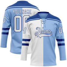 Load image into Gallery viewer, Custom Light Blue White-Royal Split Fashion Hockey Lace Neck Jersey
