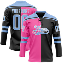 Charger l'image dans la galerie, Custom Black Light Blue Pink-White Split Fashion Hockey Lace Neck Jersey
