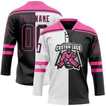 Загрузить изображение в средство просмотра галереи, Custom Black Pink-White Split Fashion Hockey Lace Neck Jersey
