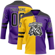 Charger l'image dans la galerie, Custom Purple Black Yellow-White Split Fashion Hockey Lace Neck Jersey
