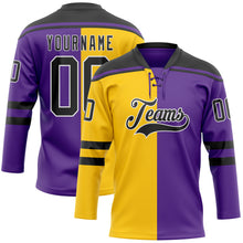 Charger l'image dans la galerie, Custom Purple Black Yellow-White Split Fashion Hockey Lace Neck Jersey
