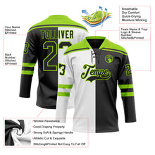 Load image into Gallery viewer, Custom Black Neon Green-White Split Fashion Hockey Lace Neck Jersey
