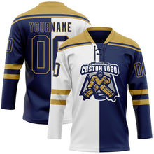 Charger l'image dans la galerie, Custom Navy Old Gold-White Split Fashion Hockey Lace Neck Jersey
