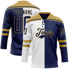 Charger l'image dans la galerie, Custom Navy Old Gold-White Split Fashion Hockey Lace Neck Jersey
