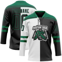 Laden Sie das Bild in den Galerie-Viewer, Custom Black Kelly Green-White Split Fashion Hockey Lace Neck Jersey
