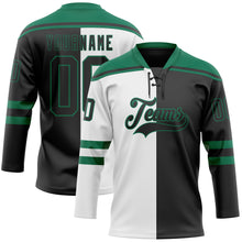 Laden Sie das Bild in den Galerie-Viewer, Custom Black Kelly Green-White Split Fashion Hockey Lace Neck Jersey
