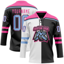 Загрузить изображение в средство просмотра галереи, Custom Black Light Blue Pink-White Split Fashion Hockey Lace Neck Jersey
