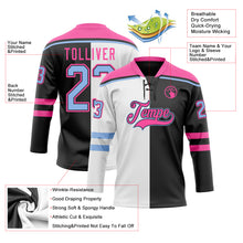 Загрузить изображение в средство просмотра галереи, Custom Black Light Blue Pink-White Split Fashion Hockey Lace Neck Jersey
