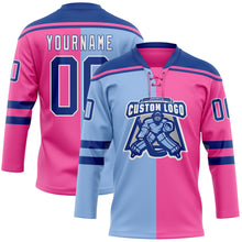 Charger l'image dans la galerie, Custom Pink Royal Light Blue-White Split Fashion Hockey Lace Neck Jersey
