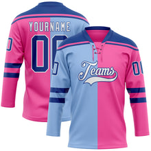 Charger l'image dans la galerie, Custom Pink Royal Light Blue-White Split Fashion Hockey Lace Neck Jersey
