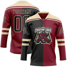 Load image into Gallery viewer, Custom Crimson Black-Cream Split Fashion Hockey Lace Neck Jersey
