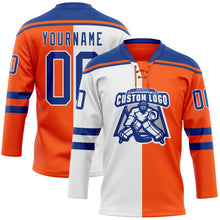 Charger l'image dans la galerie, Custom Orange Royal-White Split Fashion Hockey Lace Neck Jersey
