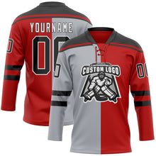 Charger l'image dans la galerie, Custom Red Black Gray-White Split Fashion Hockey Lace Neck Jersey
