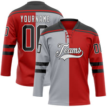 Charger l'image dans la galerie, Custom Red Black Gray-White Split Fashion Hockey Lace Neck Jersey
