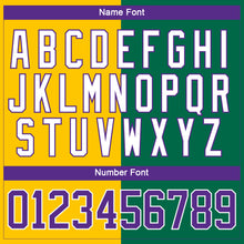 Load image into Gallery viewer, Custom Kelly Green Purple Yellow-White Split Fashion Hockey Lace Neck Jersey
