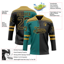 Load image into Gallery viewer, Custom Black Teal-Old Gold Split Fashion Hockey Lace Neck Jersey
