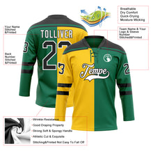 Загрузить изображение в средство просмотра галереи, Custom Kelly Green Black Yellow-White Split Fashion Hockey Lace Neck Jersey
