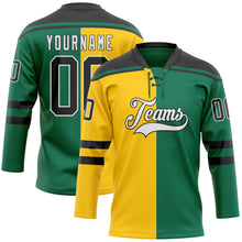 Загрузить изображение в средство просмотра галереи, Custom Kelly Green Black Yellow-White Split Fashion Hockey Lace Neck Jersey
