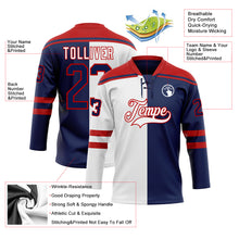 Charger l'image dans la galerie, Custom Navy Red-White Split Fashion Hockey Lace Neck Jersey
