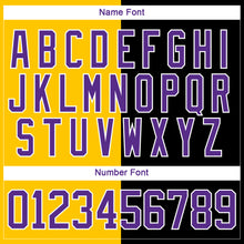 Laden Sie das Bild in den Galerie-Viewer, Custom Black Purple Yellow-White Split Fashion Hockey Lace Neck Jersey
