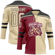 Laden Sie das Bild in den Galerie-Viewer, Custom Cream Crimson-Black Split Fashion Hockey Lace Neck Jersey
