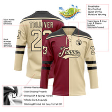 Laden Sie das Bild in den Galerie-Viewer, Custom Cream Crimson-Black Split Fashion Hockey Lace Neck Jersey
