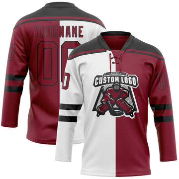 Custom Crimson Black-White Split Fashion Hockey Lace Neck Jersey