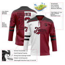 Load image into Gallery viewer, Custom Crimson Black-White Split Fashion Hockey Lace Neck Jersey
