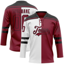 Load image into Gallery viewer, Custom Crimson Black-White Split Fashion Hockey Lace Neck Jersey
