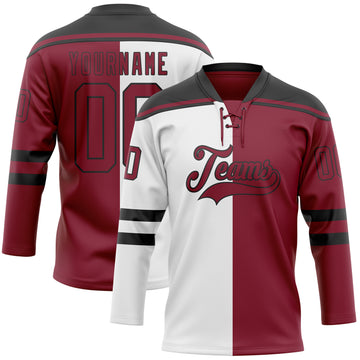Custom Crimson Black-White Split Fashion Hockey Lace Neck Jersey
