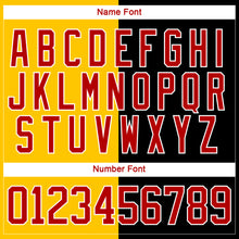 Load image into Gallery viewer, Custom Black Red Yellow-White Split Fashion Hockey Lace Neck Jersey
