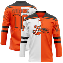 Charger l'image dans la galerie, Custom Orange Black-White Split Fashion Hockey Lace Neck Jersey
