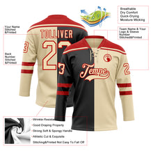 Laden Sie das Bild in den Galerie-Viewer, Custom Cream Black-Red Split Fashion Hockey Lace Neck Jersey
