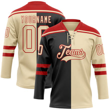 Laden Sie das Bild in den Galerie-Viewer, Custom Cream Black-Red Split Fashion Hockey Lace Neck Jersey
