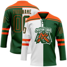 Загрузить изображение в средство просмотра галереи, Custom Green Orange-White Split Fashion Hockey Lace Neck Jersey
