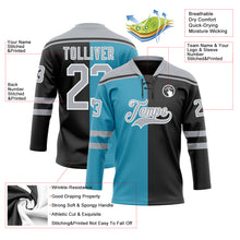 Charger l'image dans la galerie, Custom Black Gray Panther Blue-White Split Fashion Hockey Lace Neck Jersey
